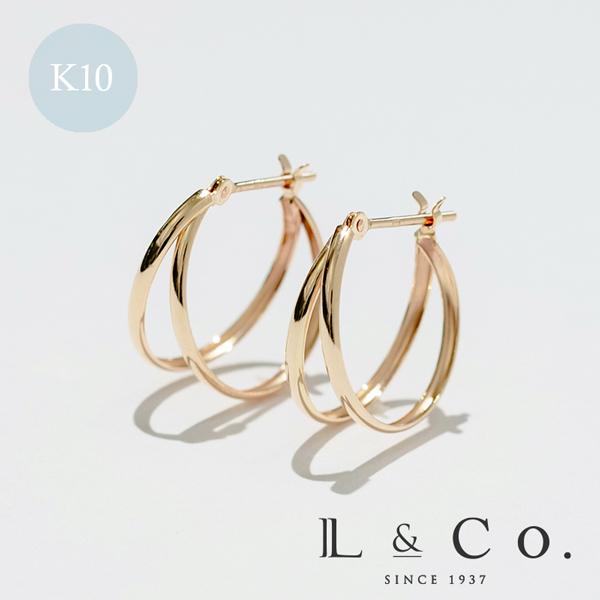 Jewel closet by L&Co. ピアス レディース メンズ 2連 フープ 地金 K10