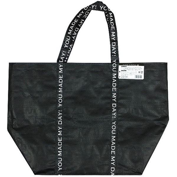 トートバッグ シンプルブラック 舟型 51×35×マチ18cm : 100円雑貨