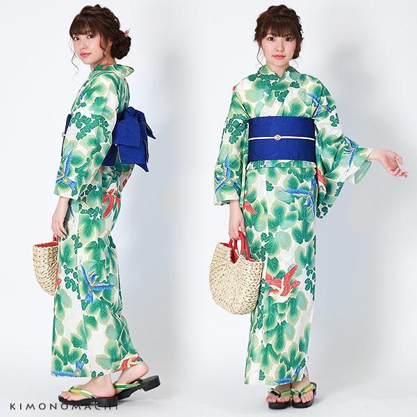 KIMONOMACHI 浴衣 レディース セット 「生成り 蔦と鳥」浴衣、浴衣帯の