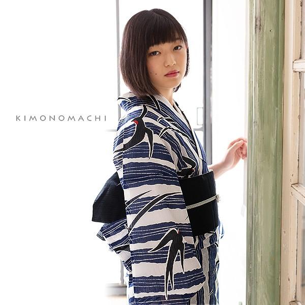 KIMONOMACHI （Prices down2）浴衣 レディース 「縞にツバメ 紺」綿絽