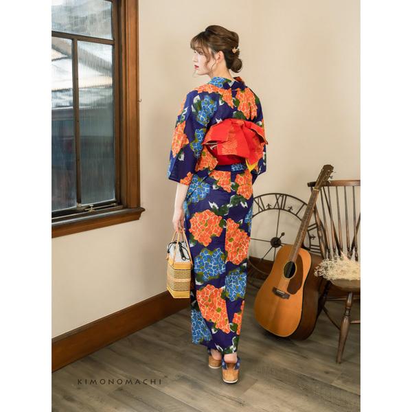 KIMONOMACHI （Prices down2）浴衣 レディース 「紫陽花 紺」綿絽 大人
