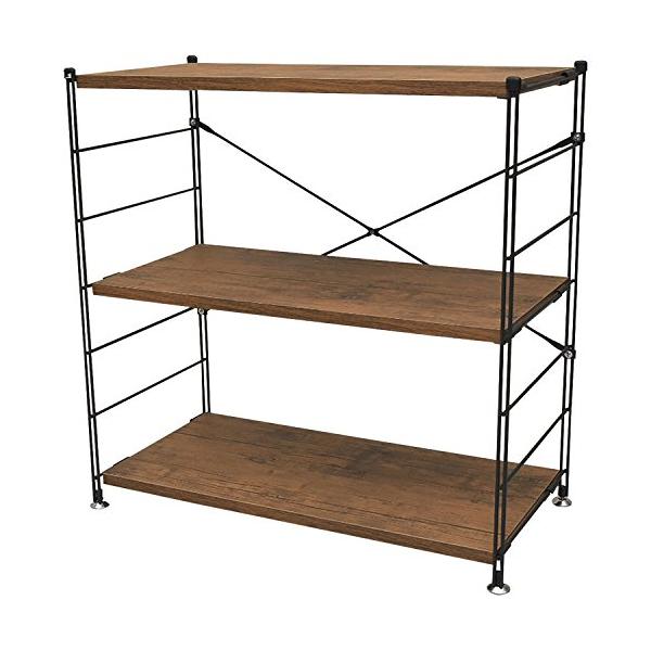 山善(YAMAZEN) ウッドシェルフ 3段 アンティークブラウン 幅85.5*奥行