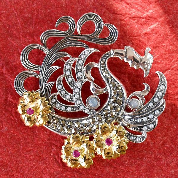 碌山 ルビー シードパール 鳳凰 ブローチペンダント 小粋に魅せる大人