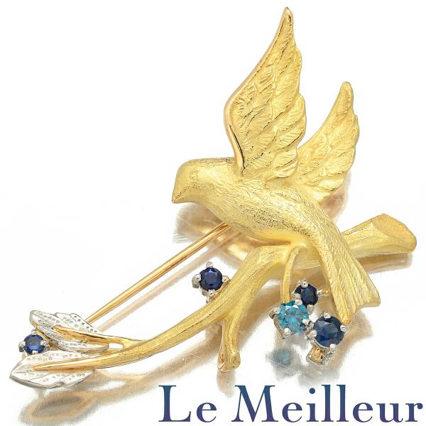 石川暢子 鳥モチーフブローチ ダイヤモンド サファイア 0.33ct K18