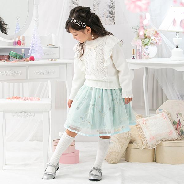 mezzo piano メゾピアノ(mezzo piano)ユニコーン刺しゅうチュール