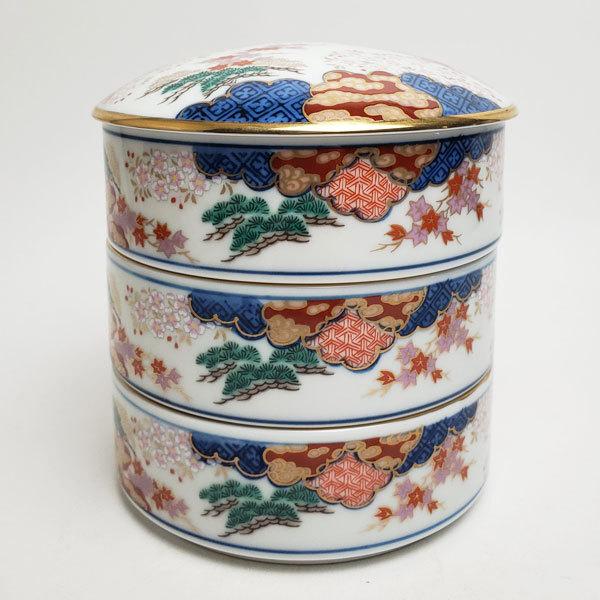 其泉窯 有田焼 春秋文 三段重（小）| 陶器 ミニ 重箱 3段 和食器