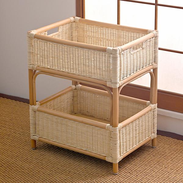 ラタン ランドリー 2段 バスケット 脱衣所 洗濯カゴ 籐 おしゃれ