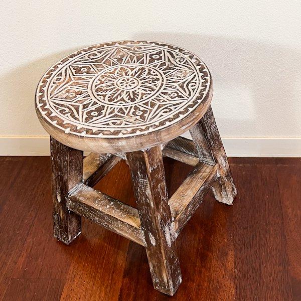 スツール 木製 花台 踏み台 足置き 椅子 チェア ♪ボタニカル彫刻