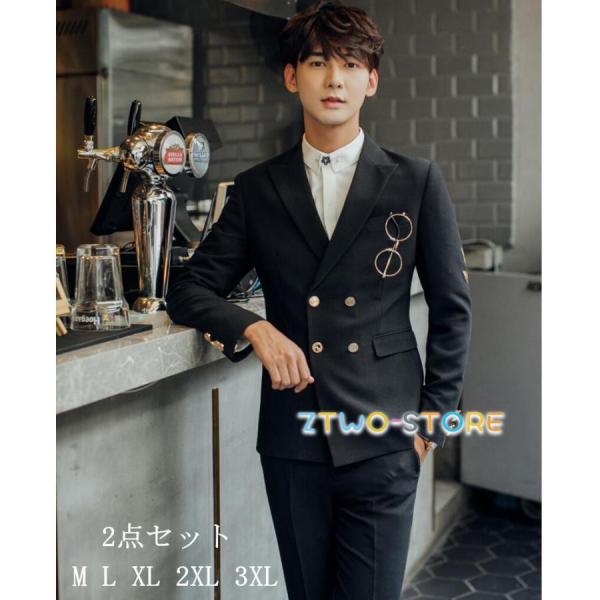 上下セットスーツ メンズスーツ 刺繍あり タキシードスーツ 1つボタン
