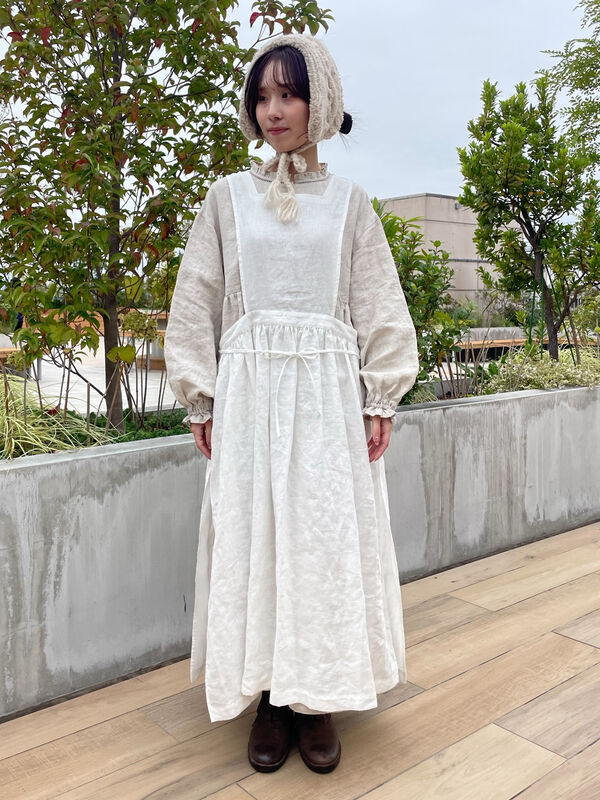 立川店/EC限定】リネンレイヤード2WAYエプロンワンピース（オフ