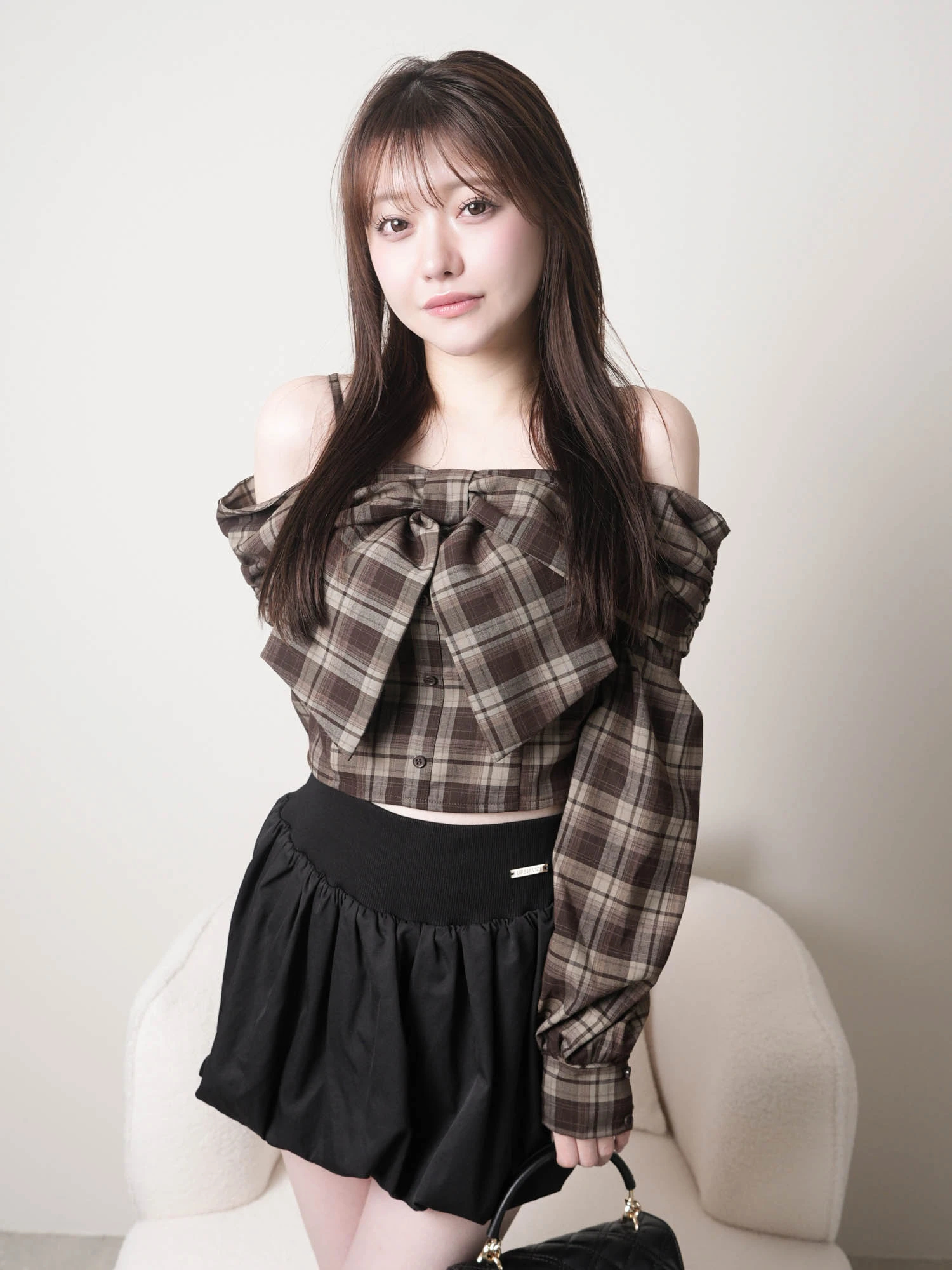 LIP SERVICE（リップサービス）｜ オフショルリボンチェックシャツ