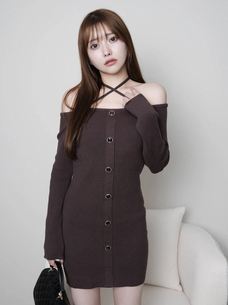 LIP SERVICE（リップサービス）｜ ファーオフショルボタンニット