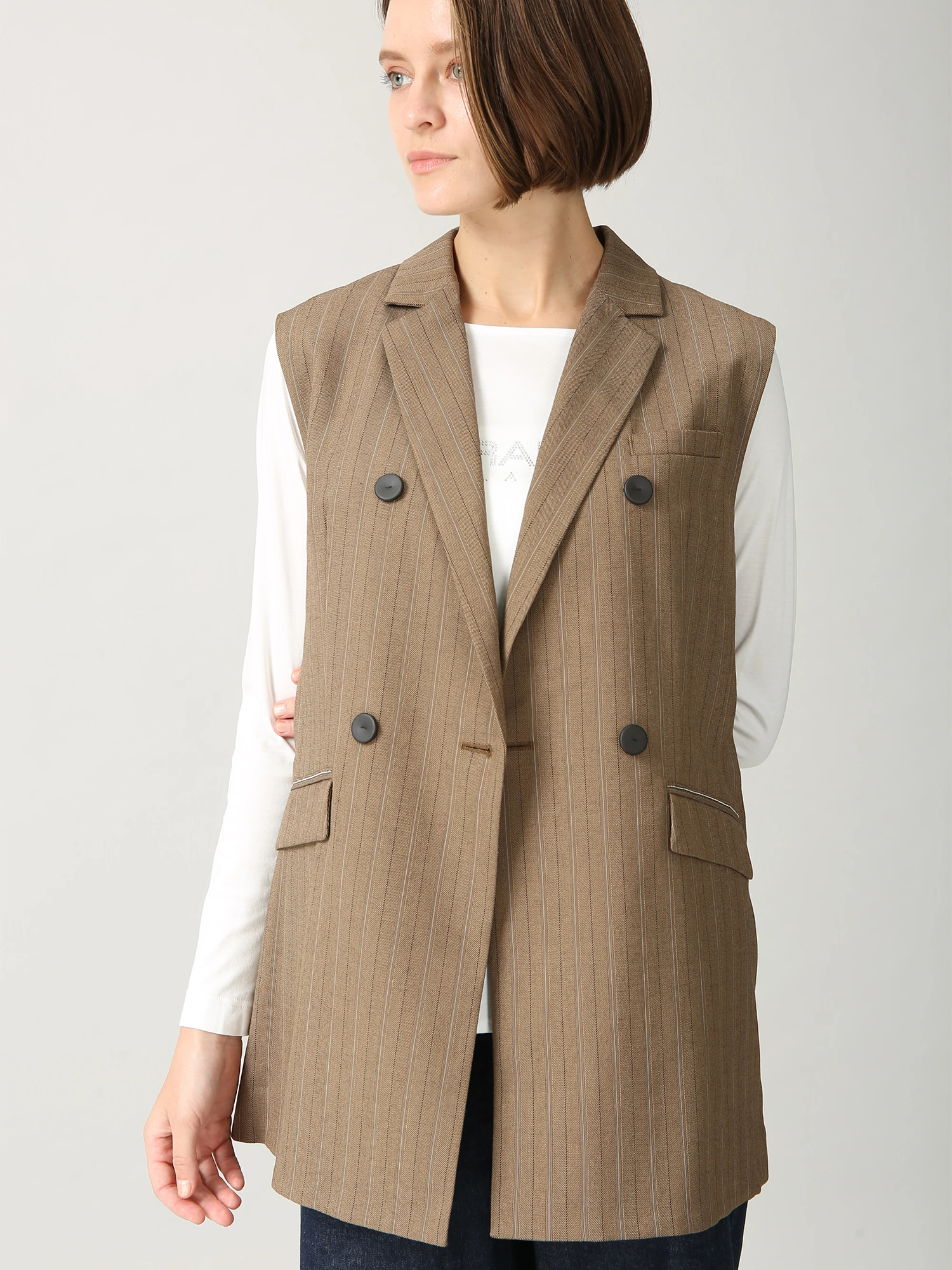 ヘリボーンストライプ ロング ジレ ベスト ｜ MORABITO BLANC