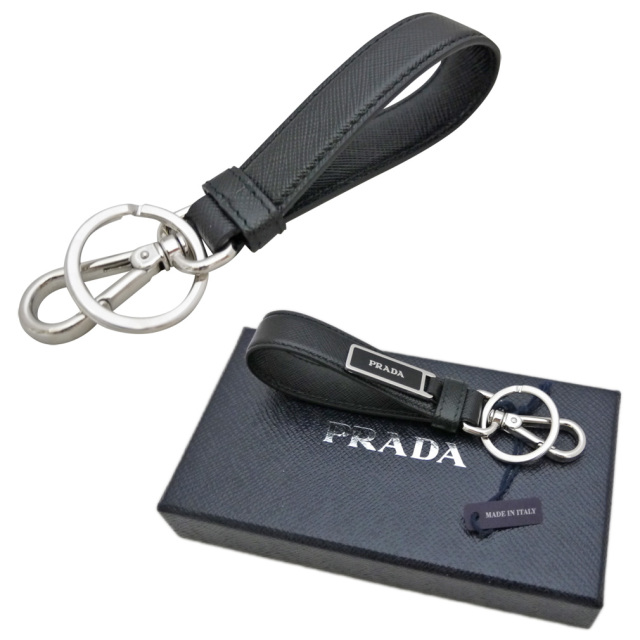 プラダ サフィアーノストラップ キーホルダー 黒 PRADA
