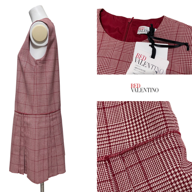 レッドヴァレンティノ プリーツワンピース グレンチェック ボルドー