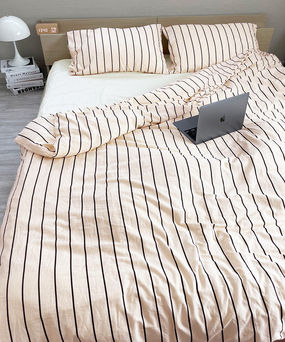 4点セット】ストライプ柄布団カバー/シーツ/枕カバー(ダブル・クイーン