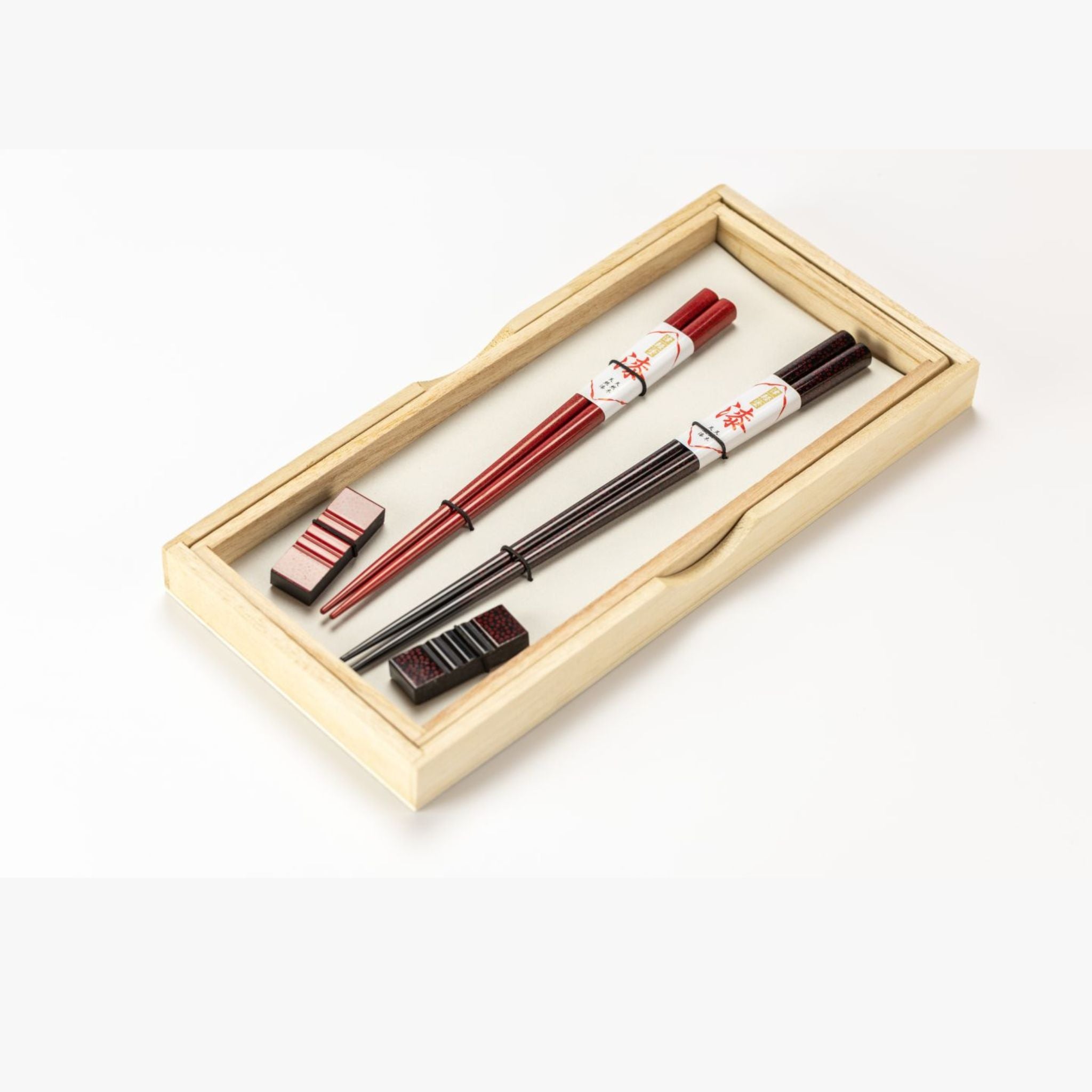 津軽塗 | 夫婦箸・箸置セット 七々子塗 | 黒・茜 | 小林漆器