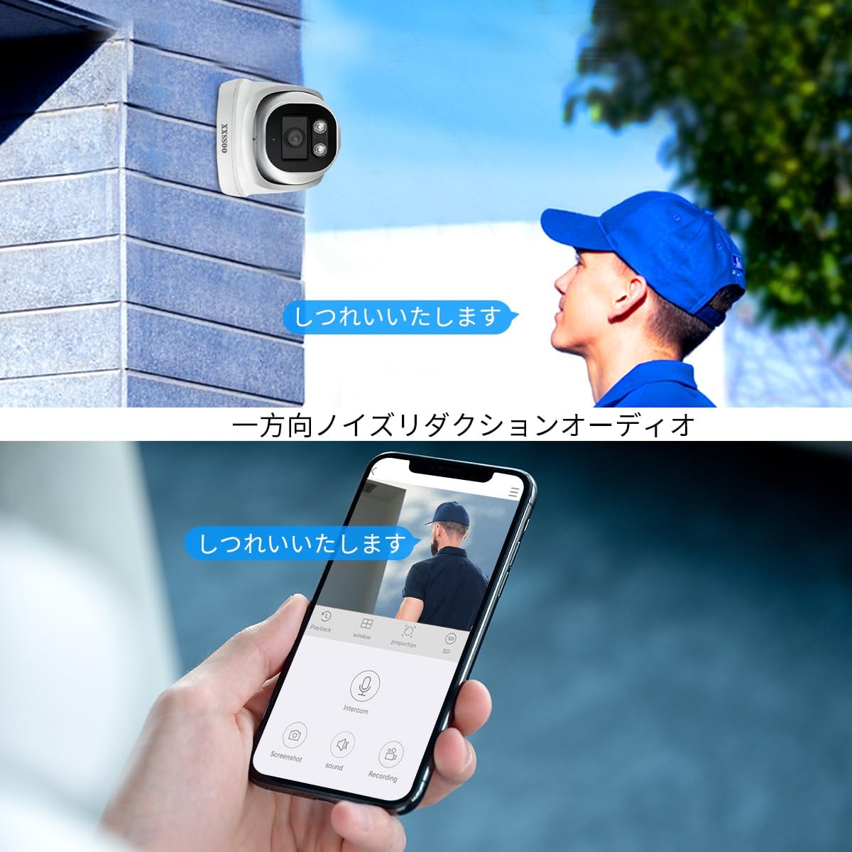 POE給電ドーム型防犯カメラセット 双方向通話 800万画素 屋内外両用