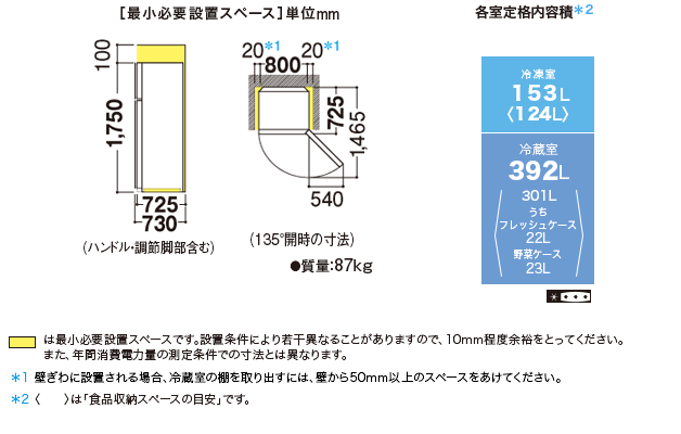 仕様/寸法 | SJ-55W | 冷蔵庫トップ：シャープ
