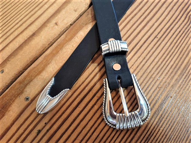 ナローベルト 栃木レザー【ブラック】 ウエスタンデザイン選べる3