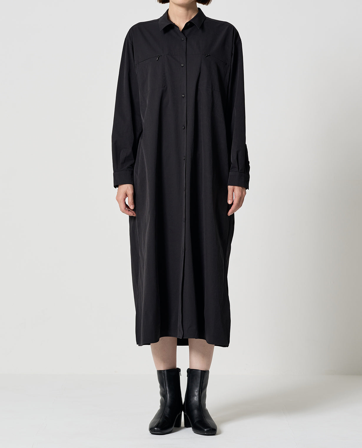 0205_L ヴィンテージストレッチシャツワンピース (ブラック) – K-3B