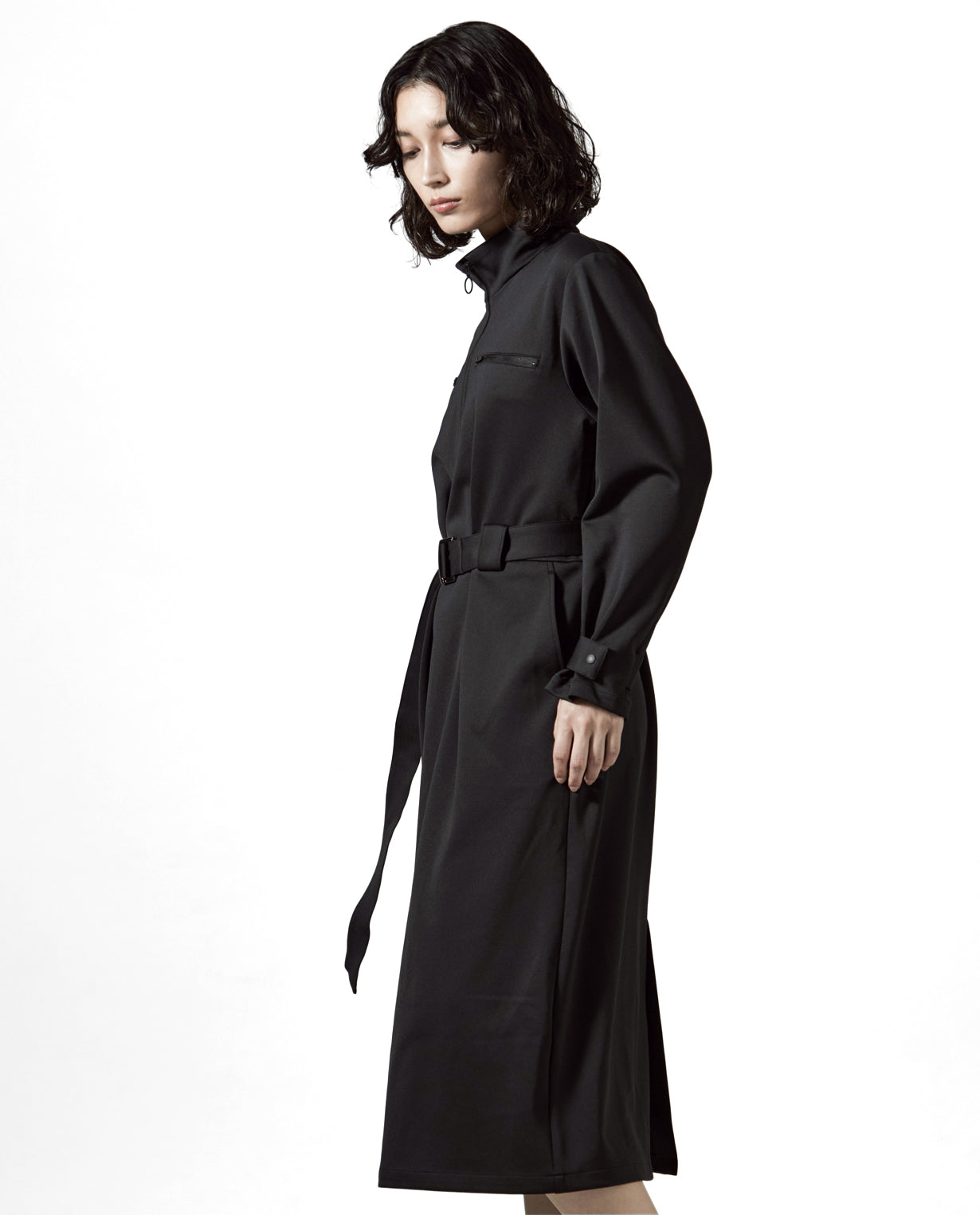 0202_D ダンボールニット ベルト付きZIP UPワンピース (ブラック) – K