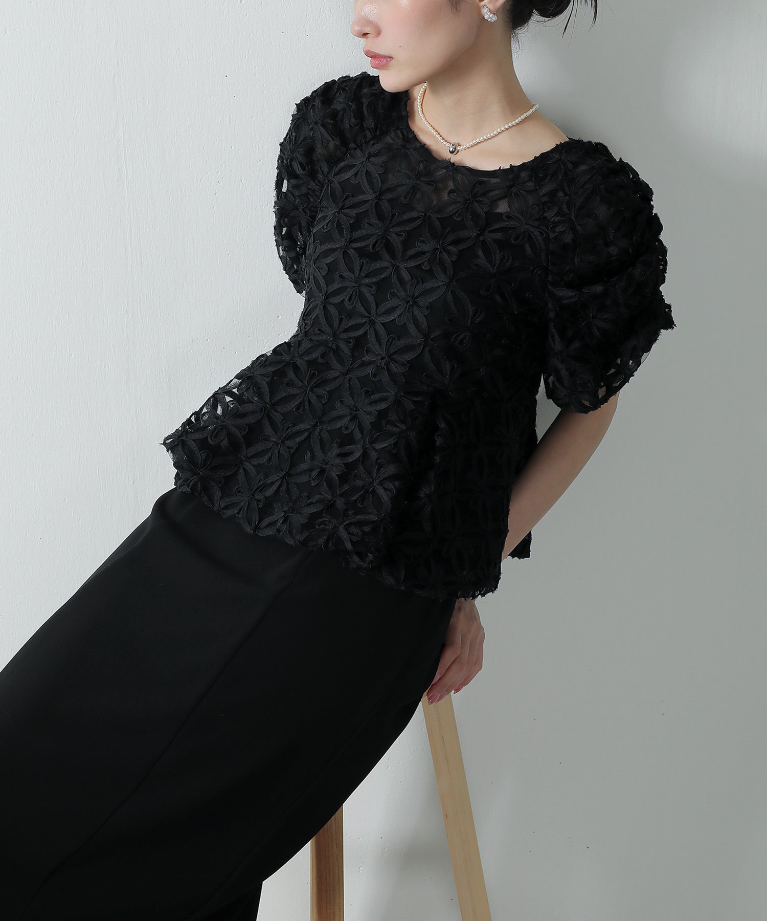 フラワーモチーフ チュール ペプラム パーティー ドレス