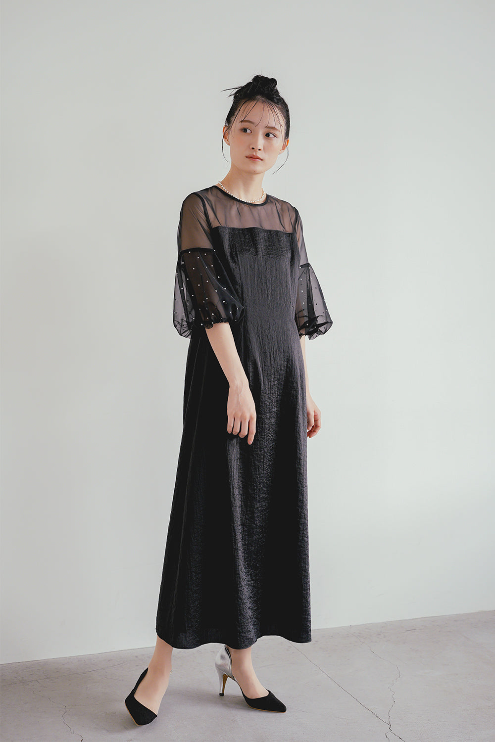 kaene公式オンラインストア デザインオーガンミックスドレス / 101081