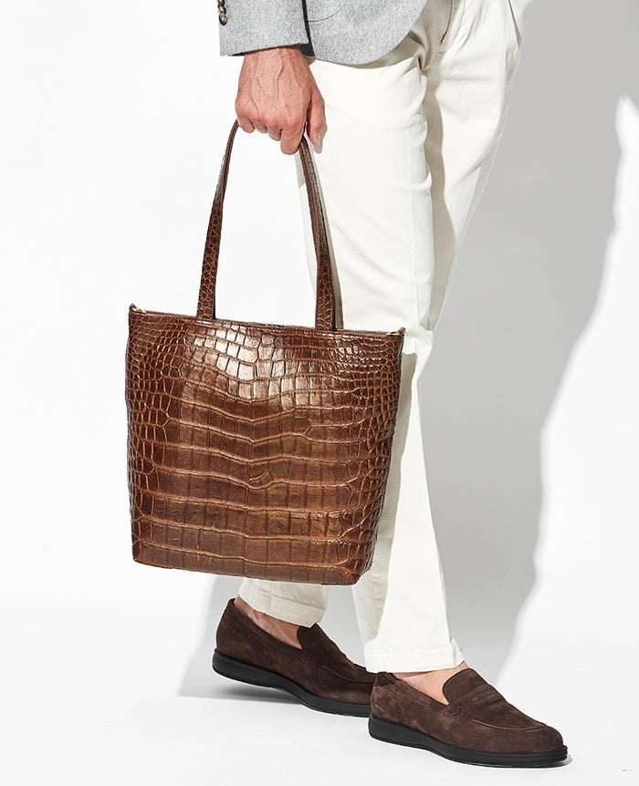 クロコダイルトートバッグ マットブラウン/グラデーションゴールド