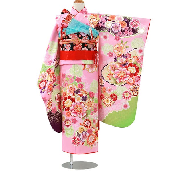 ピンク地に牡丹と雲柄の着物／七五三・七歳女の子 | 宅配着物レンタル