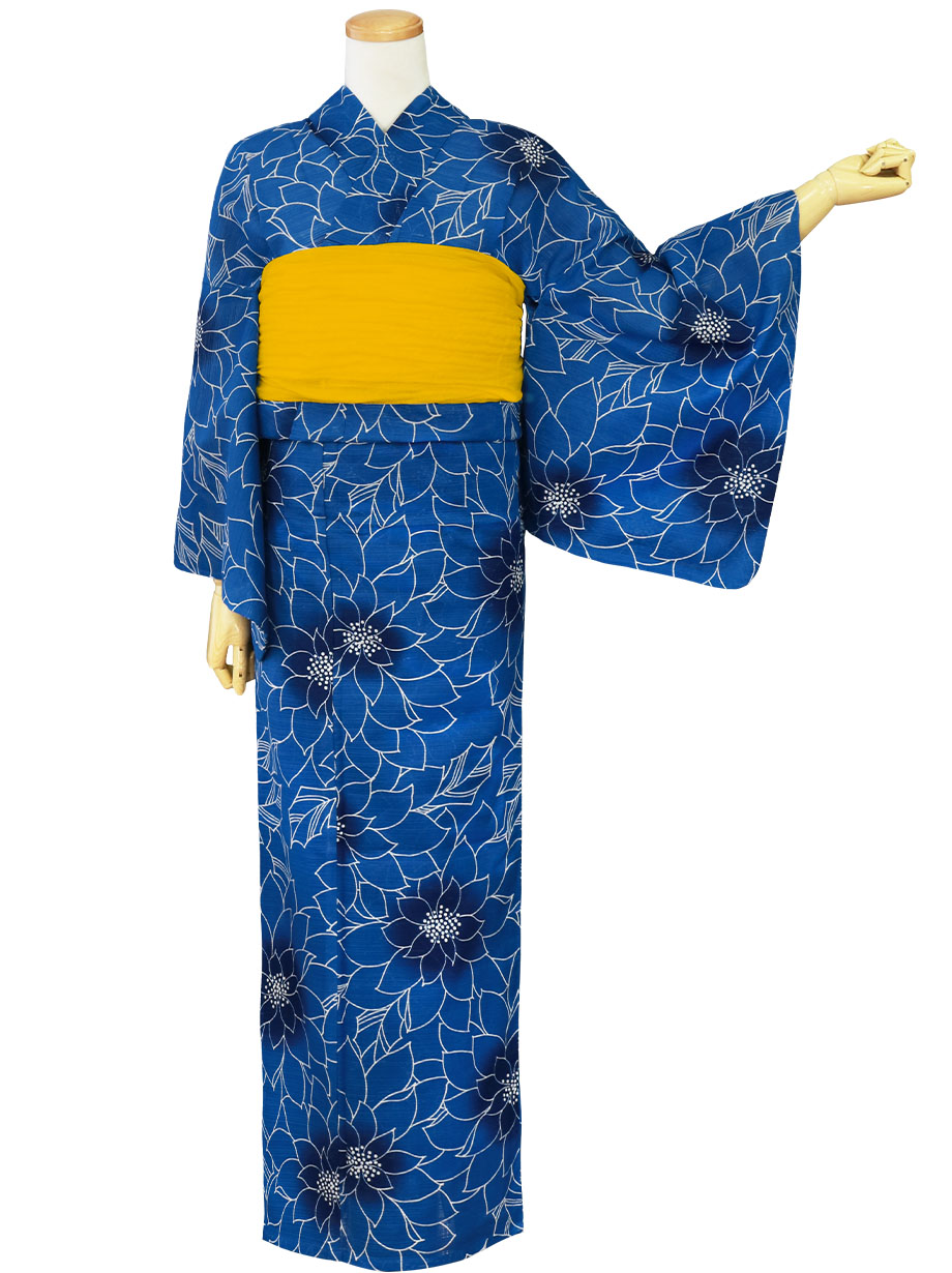 コバルトブルー×ダリア（総柄）／レディース浴衣 | 宅配着物レンタルの