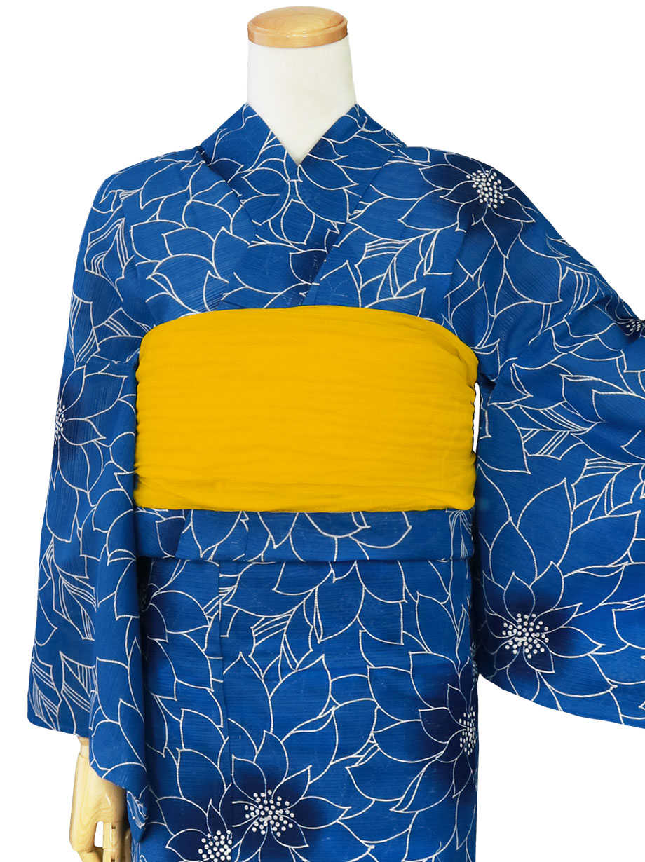 コバルトブルー×ダリア（総柄）／レディース浴衣 | 宅配着物レンタルの