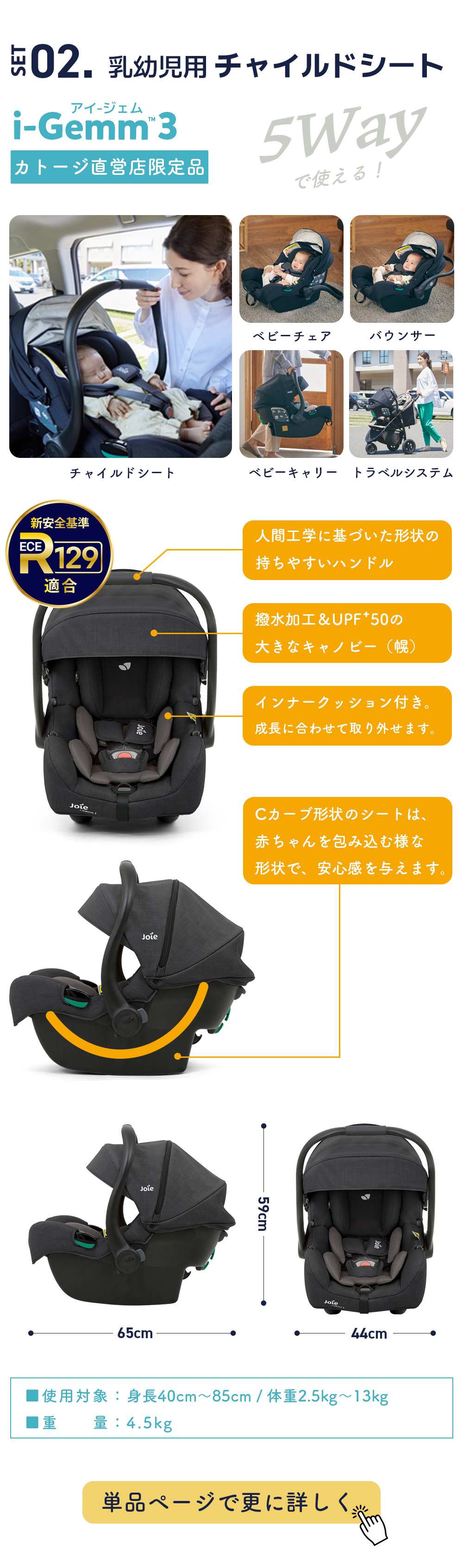 Joie トラベルシステム 瞬間2秒でおりたたみ！ 3輪ベビーカー『ライト