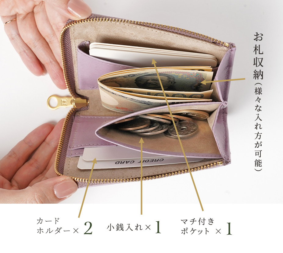 小さい見た目で収納力と使いやすさにこだわったミニ財布【L字