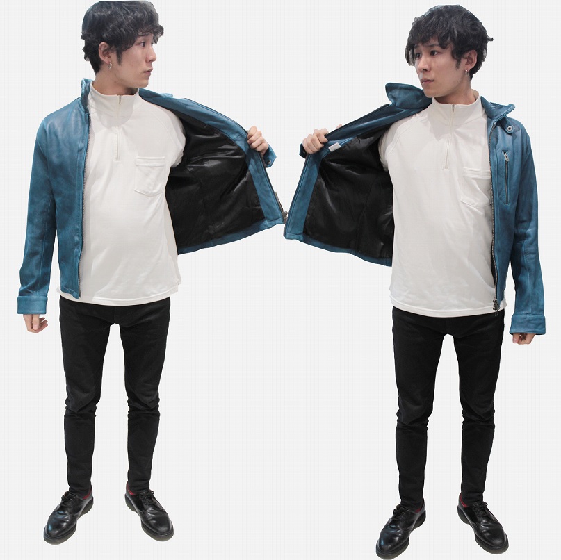 AVIREX ラム革 シングルライダースジャケット メンズ ブルー M/ 6161063