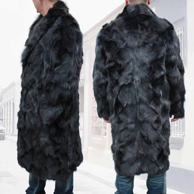毛皮コート メンズ ブルーフォックス ファーコート ロングコート 膝丈