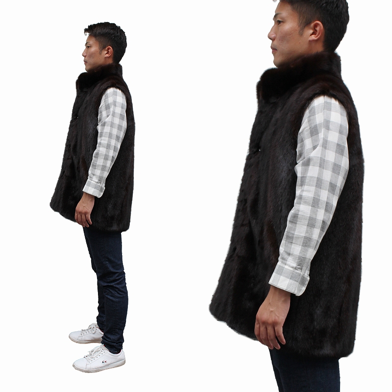 ミンク毛皮ベスト ファーベスト メンズ 紳士毛皮 フリーサイズ