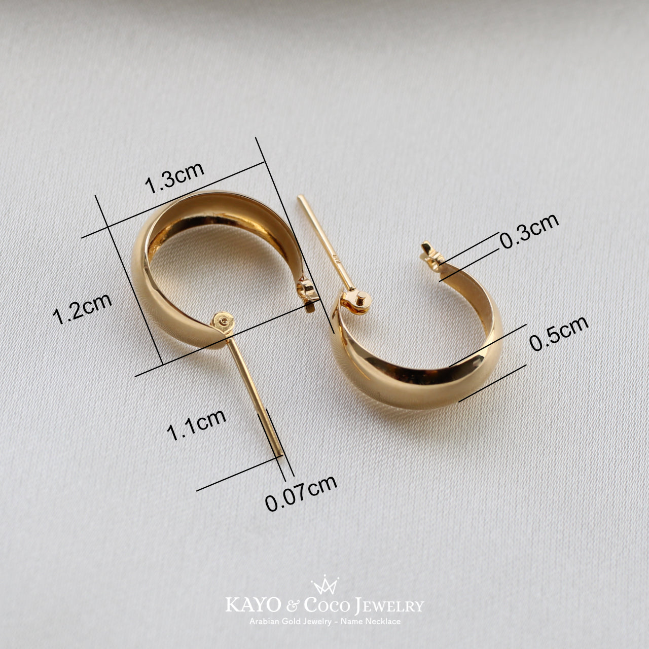 ボリューム ミニフープピアス 18k イエローゴールド 13mmx5mm