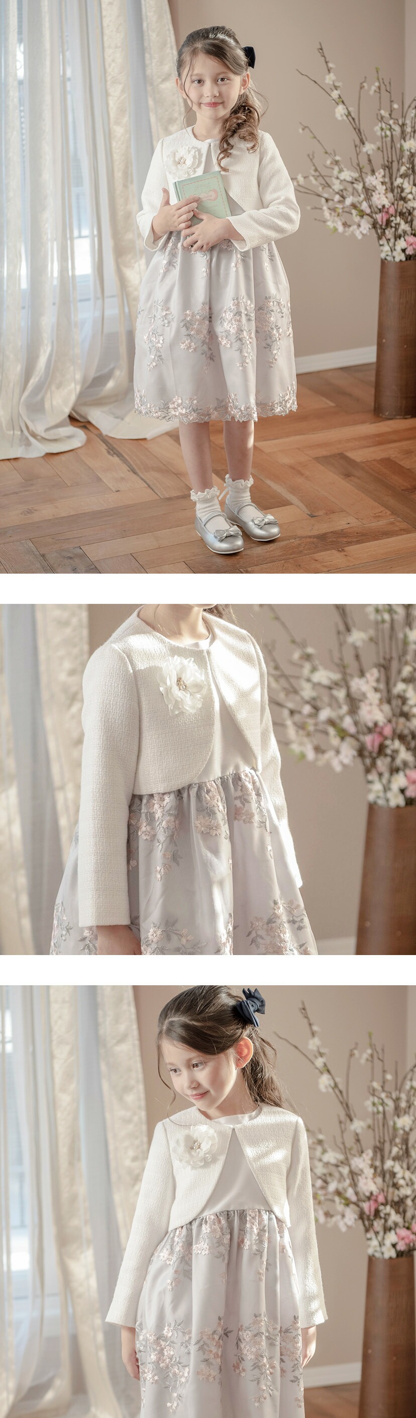 送料無料【入学準備セール目玉】女の子 入学式スーツ 白ツイードボレロ