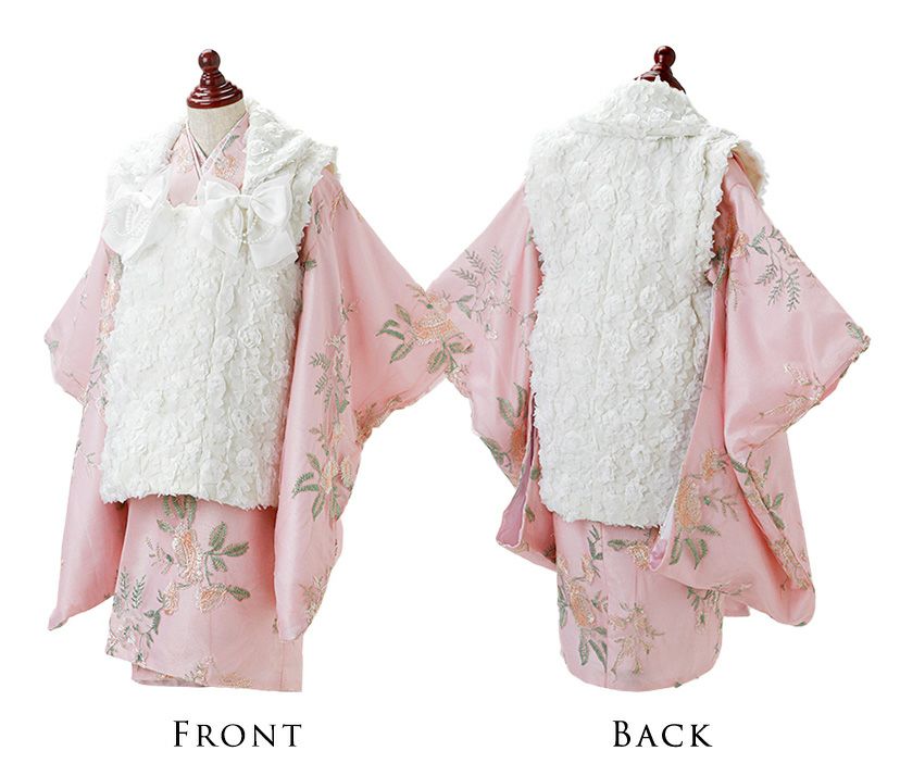 送料無料【雛祭りセール目玉】花柄刺繍チュールレース着物とバラ生地