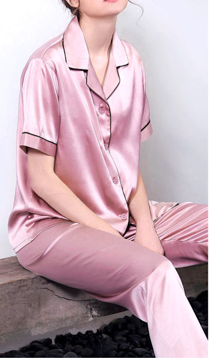 シルク100%パジャマ レディース 無地 半袖 ピンク