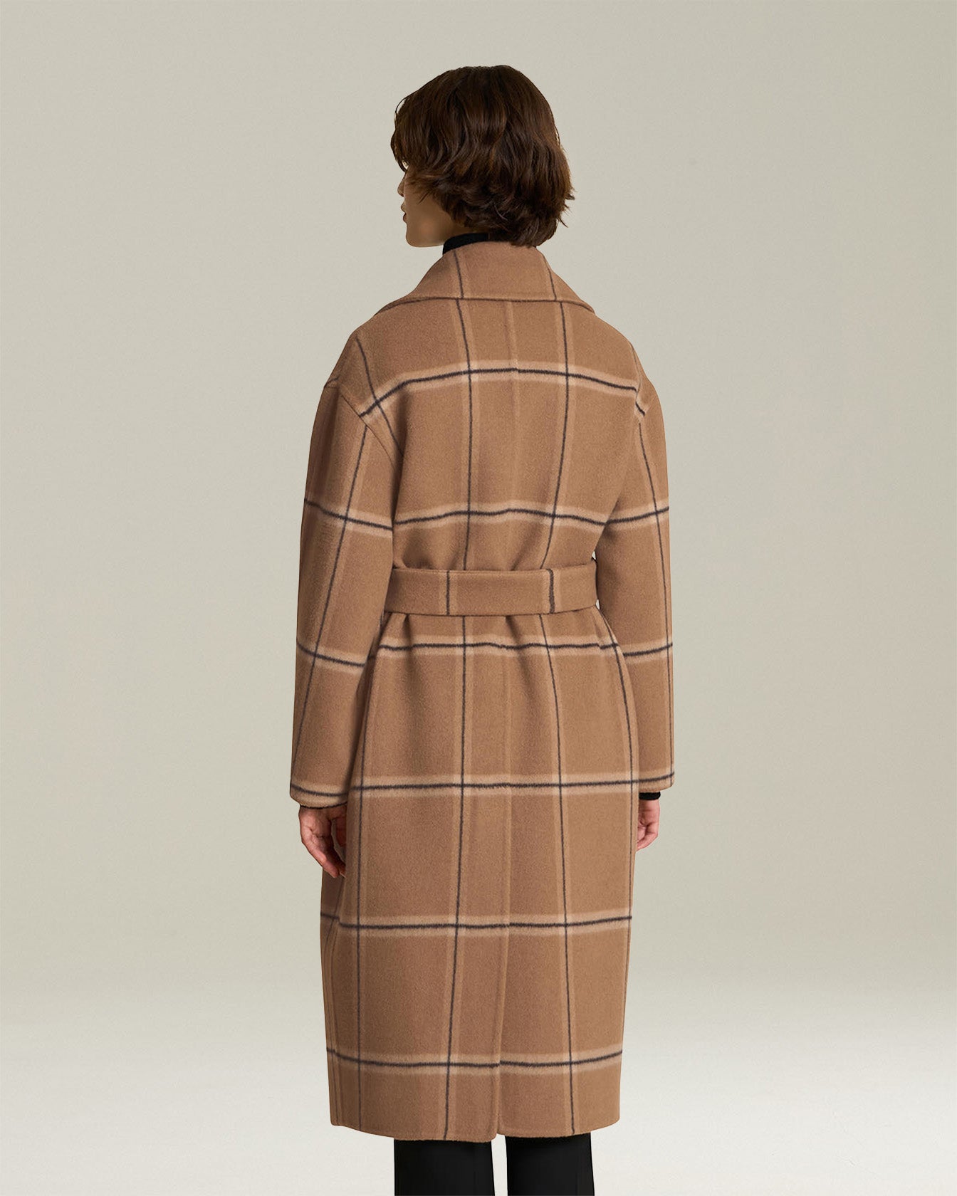 Camel checked coat in fine cashmere Kiton