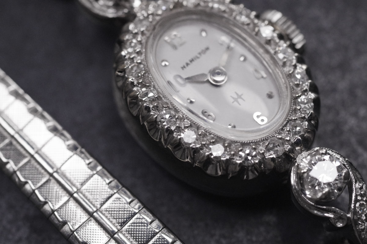 HAMILTON ハミルトン 14金製ケース＆ダイヤモンド アンティーク機械式時計