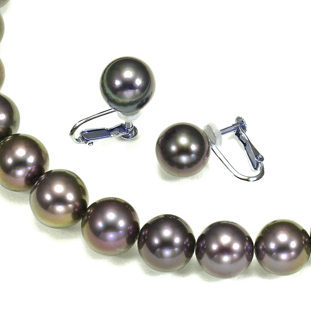 オーロラピーコック南洋黒蝶真珠ネックレス 2点セット（8.5-10.9ミリ