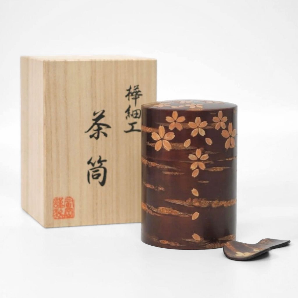 桜皮桜模様 茶筒セット – 漆器 高翆