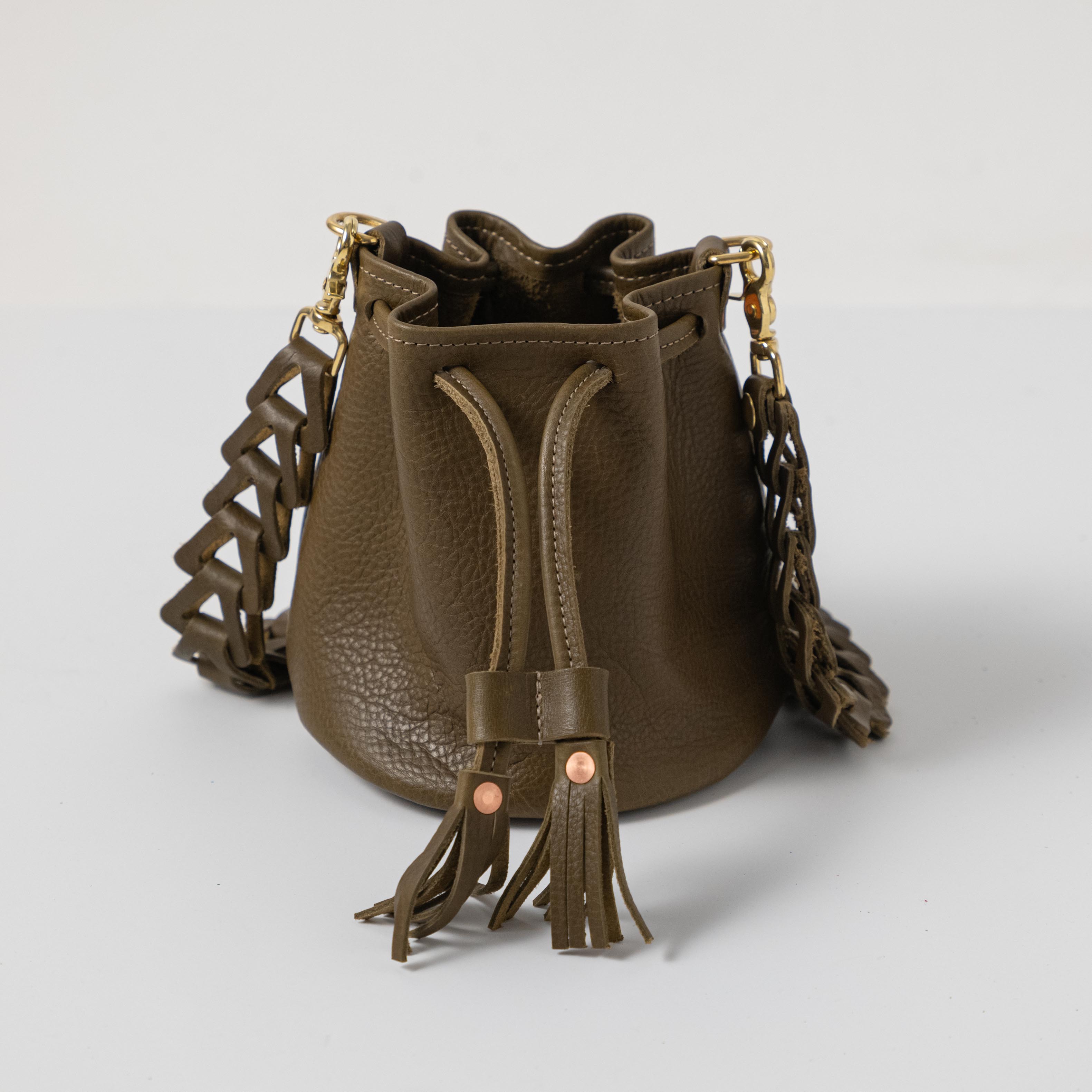 Leather Mini Bucket Bag | Handmade leather crossbody bag by KMM & Co.