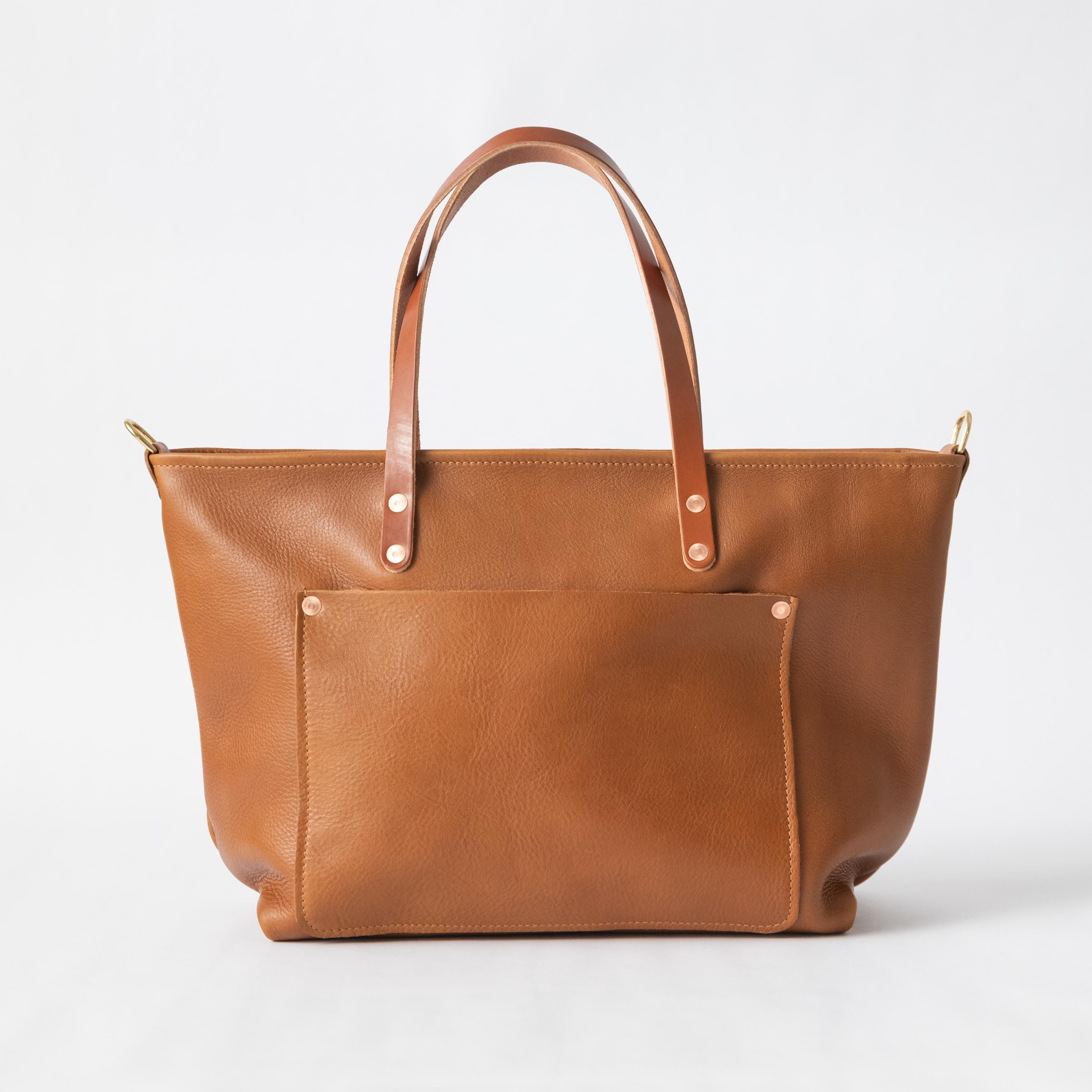 Cognac Cypress Tote | Leather Tote bag made in the USA by KMM & Co.