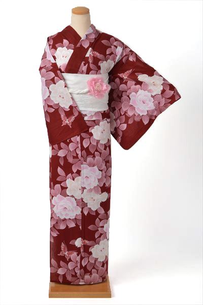 浴衣(ワインレッド)｜着物レンタルあき (来店着付け無料・全国配送無料)