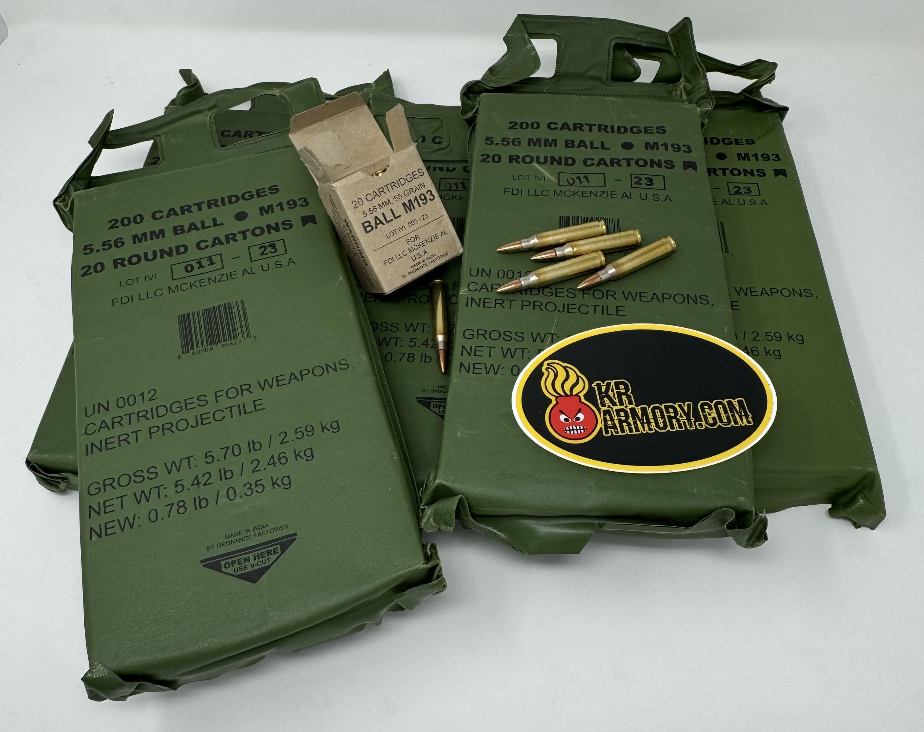 M193 5.56 FMJ 55 GR FDI 1000 ROUND CASE WITH 5 - 200 ROUND B