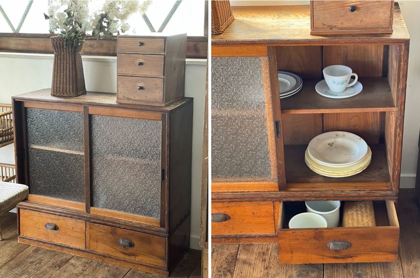 ダイヤガラス ミニ箪笥 インテリア 昭和レトロ 当時物 古道具 ダイヤ